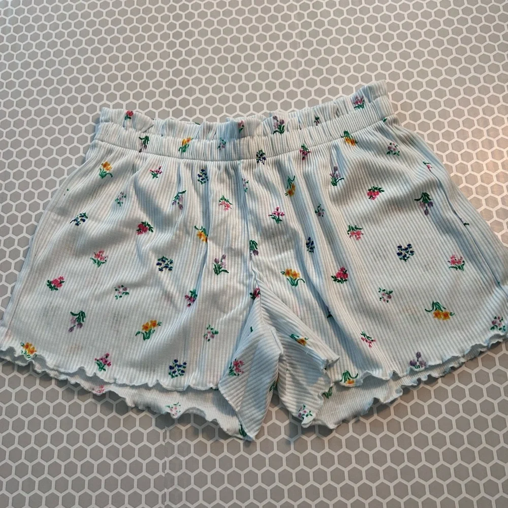 NWT Old Navy Light Blue Floral Ribbed Kids Pajama Set Size L (10-12)